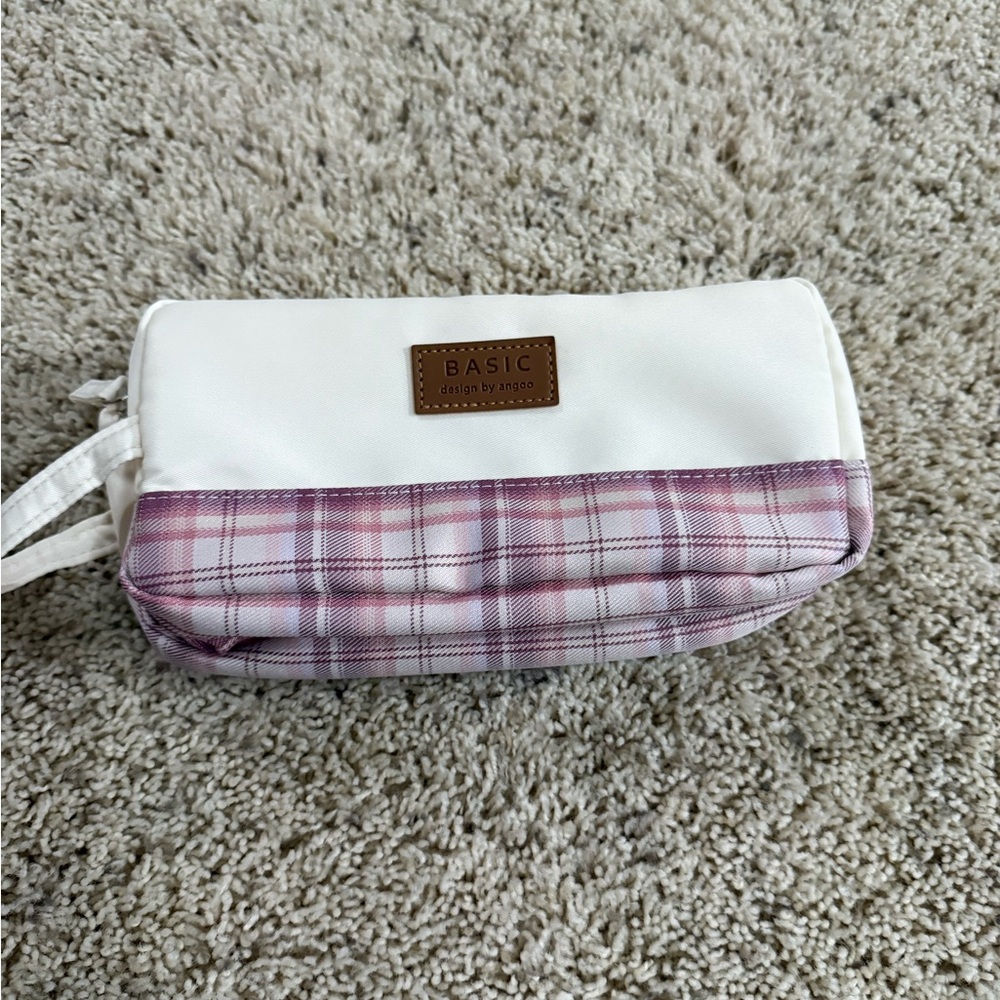 White and Pink Plaid Women's Bag